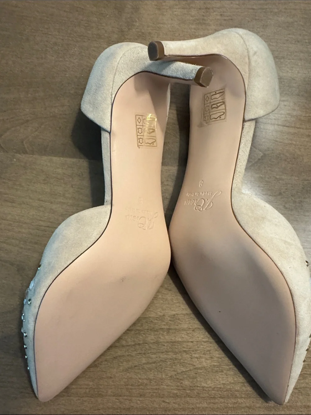 J. Crew Nude Beige Suede Pointed Toe Flats with Crystal Studs